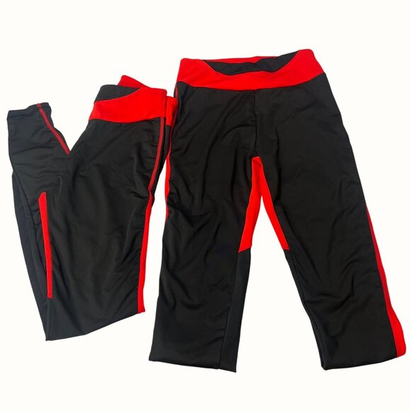 2 Pairs of Black Red Heart Shaped Butt Colorblock Athletic Leggings Size Small - Picture 3 of 6